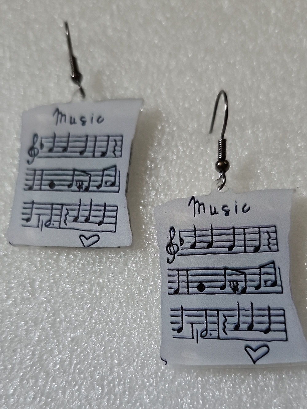 Hand Crafted White Music Sheet Earrings